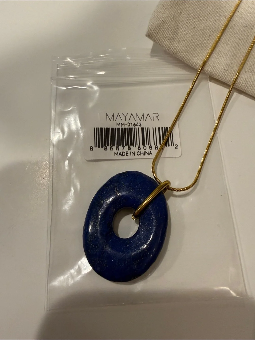 NEW Mayamar Genuine Blue Lapis Lazuli Stone Gold Pendant Necklace Boho
